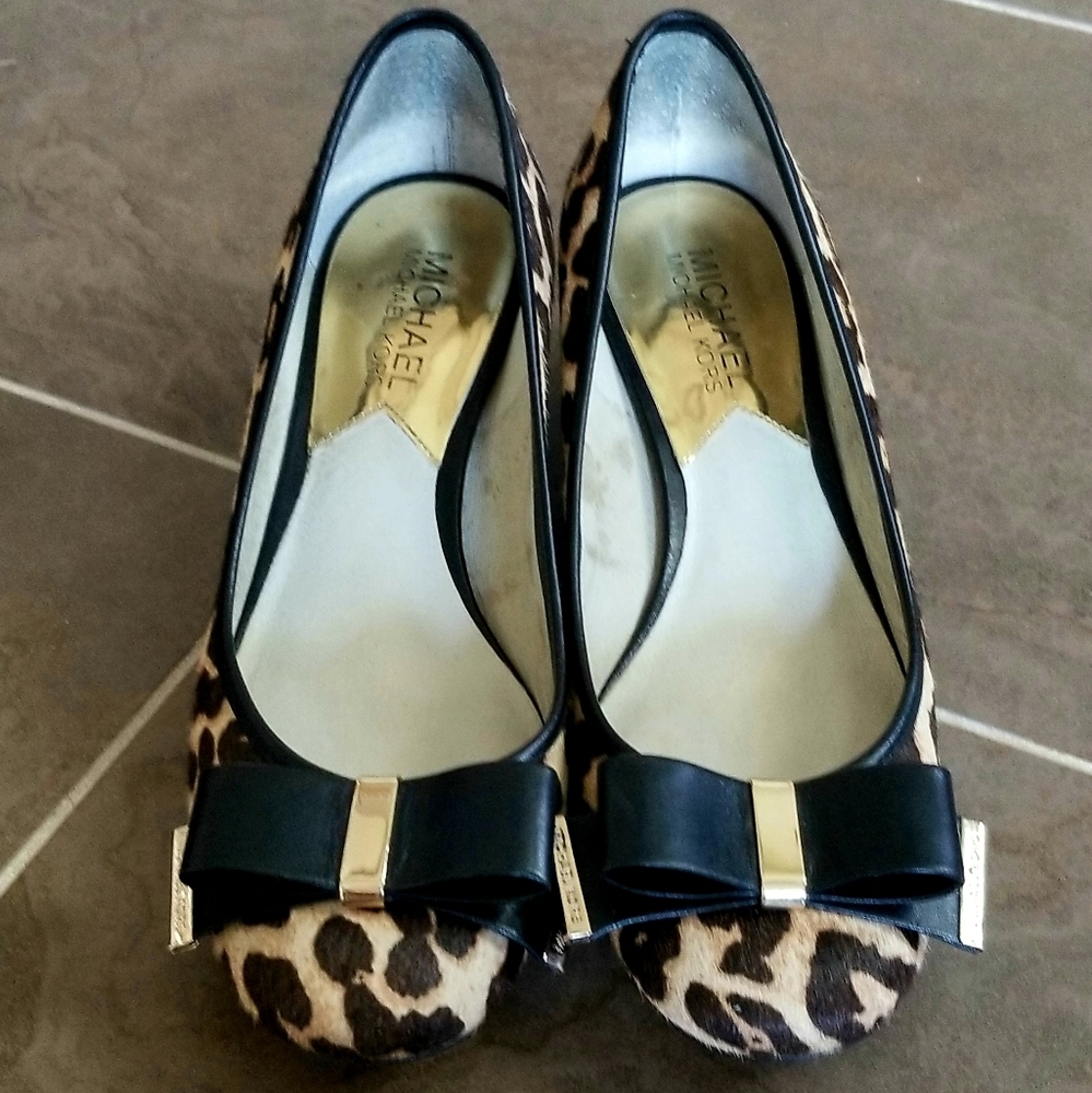 Michael Kors haircalf leopard leather block heels